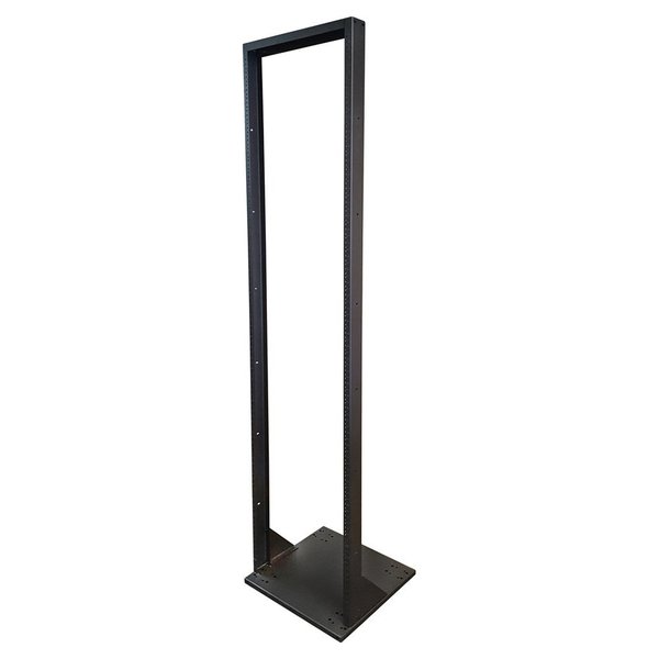Quest Mfg 2-Post Open Frame LTE Steel Floor Rack, 45U, 7' x 19", Black FR1907-45-02L